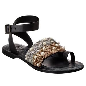 Free People Sun Peaks Embellished Sandal Women's 8.5/38.5 Ankle Strap Black NEW